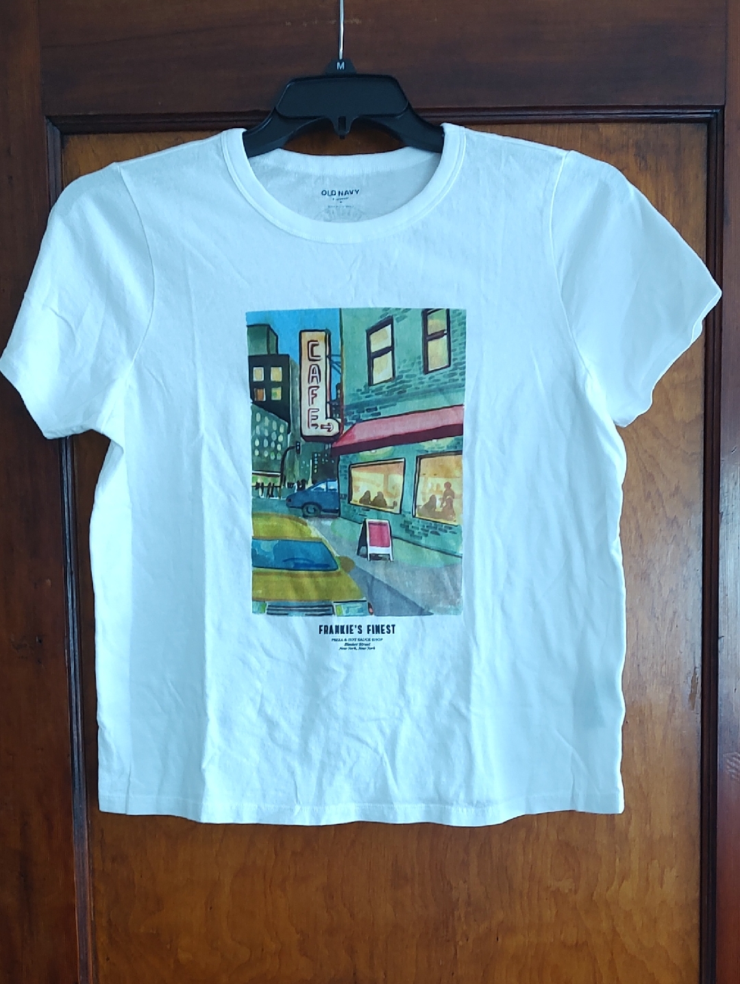 Old Navy White Short-Sleeve Tee With Colorful Caf Illustration